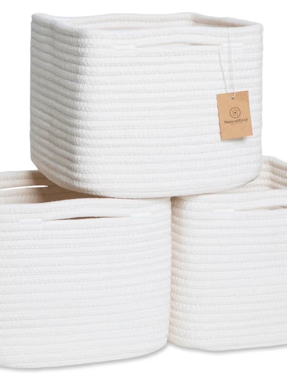 White Woven Cotton Storage Baskets - Set of 3